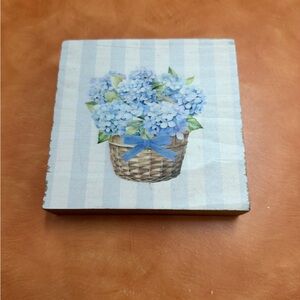 Floral Basket Wall Art Decor - Hydrangeas Blue Flowers